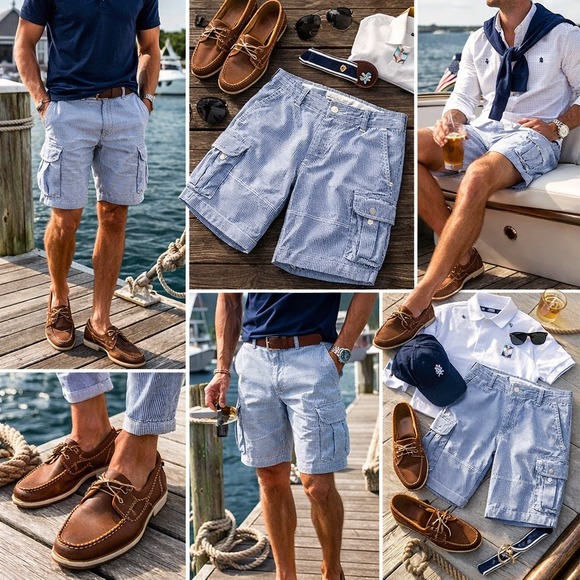 Polo Ralph Lauren Other - Polo Ralph Lauren Cargo Shorts Mens 38 Blue Seersucker Stripe Classic Chino